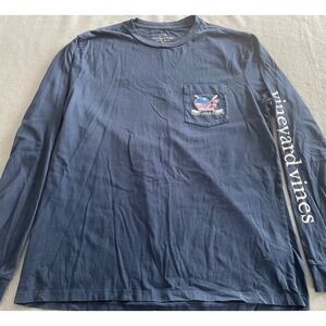 Vineyard Vines Mens Navy Blue Hockey Whale Long Sleeve Pocket T-Shirt Size M